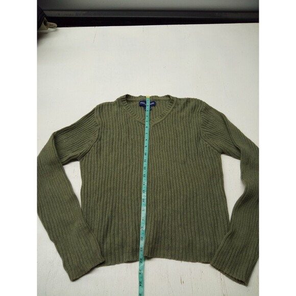 Montana Blues Jean Co. Olive Green Ribbed V-Neck Sweater Large - Picture 2 of 5